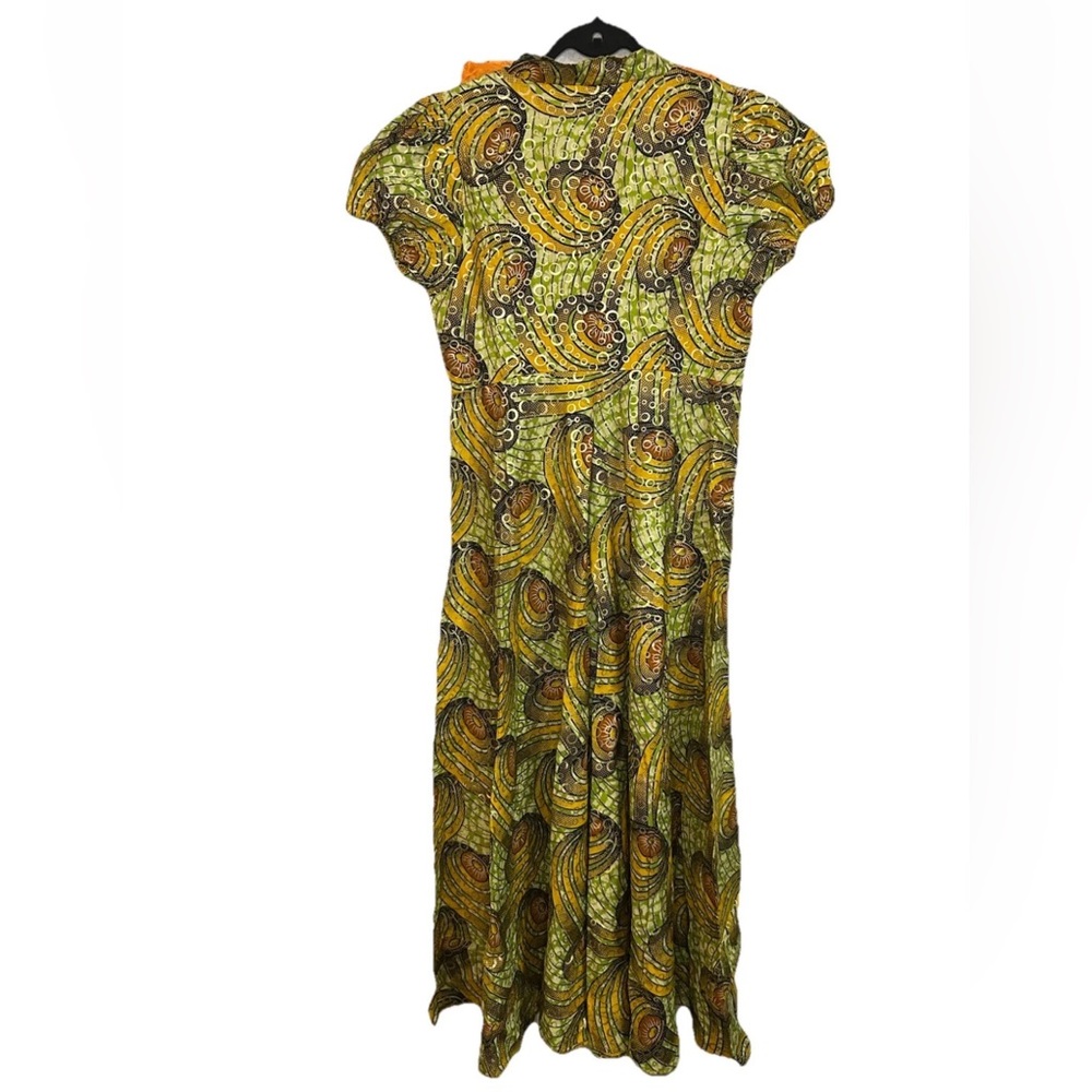 VTG Handmade African Print Maxi Dress Ruffle Puff Sleeve Boho Festival S/M - Picture 8 of 14